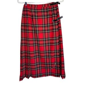 Vintage 100% Wool Scottish Midi Length Kilt Leather Trim with Kilt Pin 27 X 32